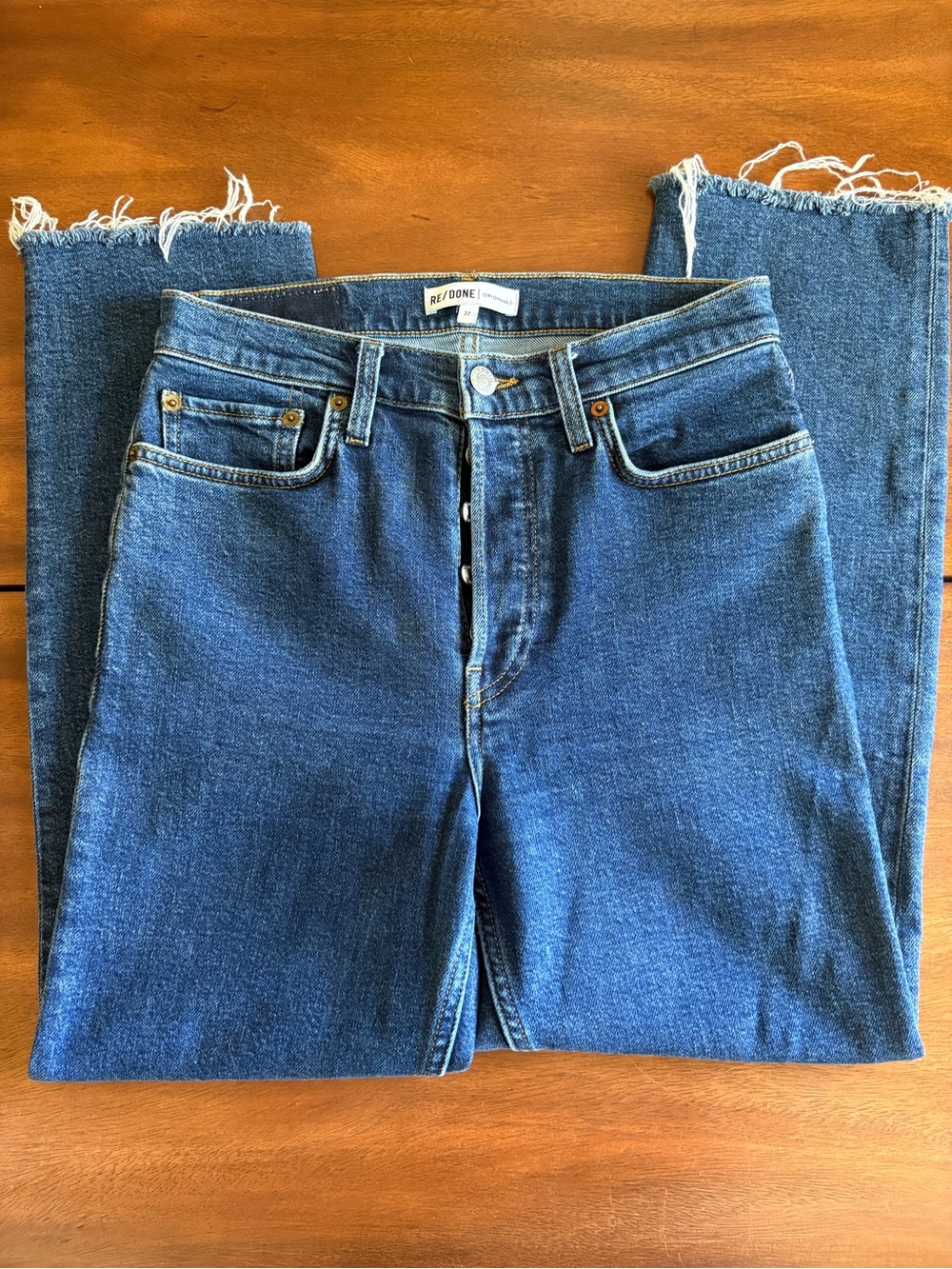 RE/DONE 70s Stove Pipe High Rise Raw Hem Jeans Mid 70s Size 27